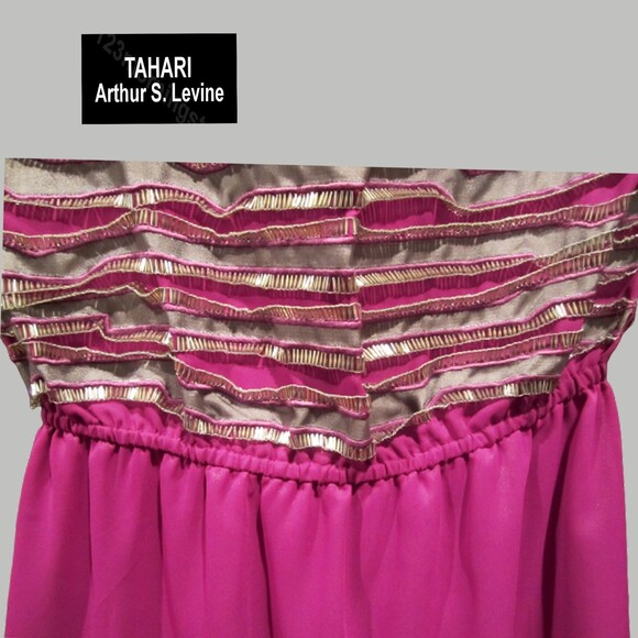 TAHARI ASL NEW Embellished Silver Ribbon Violet Cocktail Sheath Mini Dress — XS - Picture 7 of 13